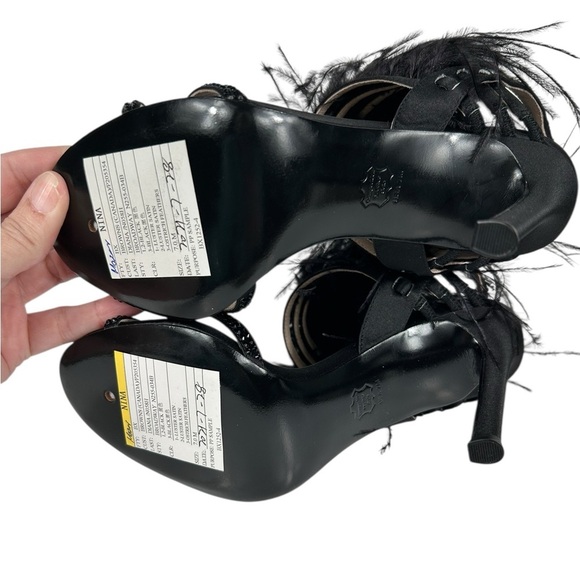 Browns strappy satin heels, 7M, ostrich feathers open toe rhinestones Party NEW - Picture 8 of 10